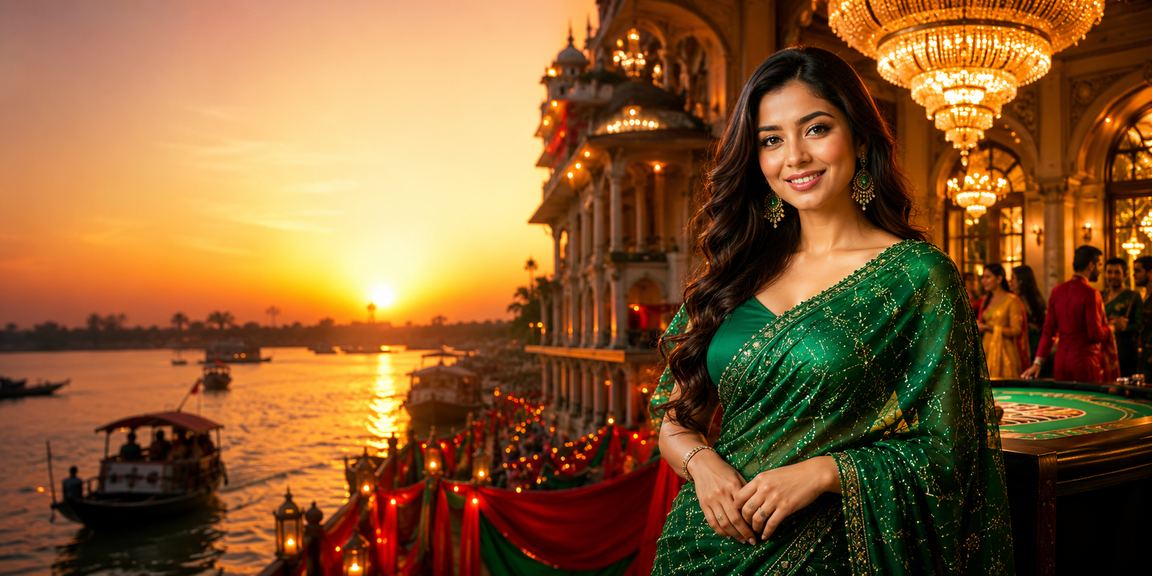 A bettor in Bogura using the casino app while wearing a saree
